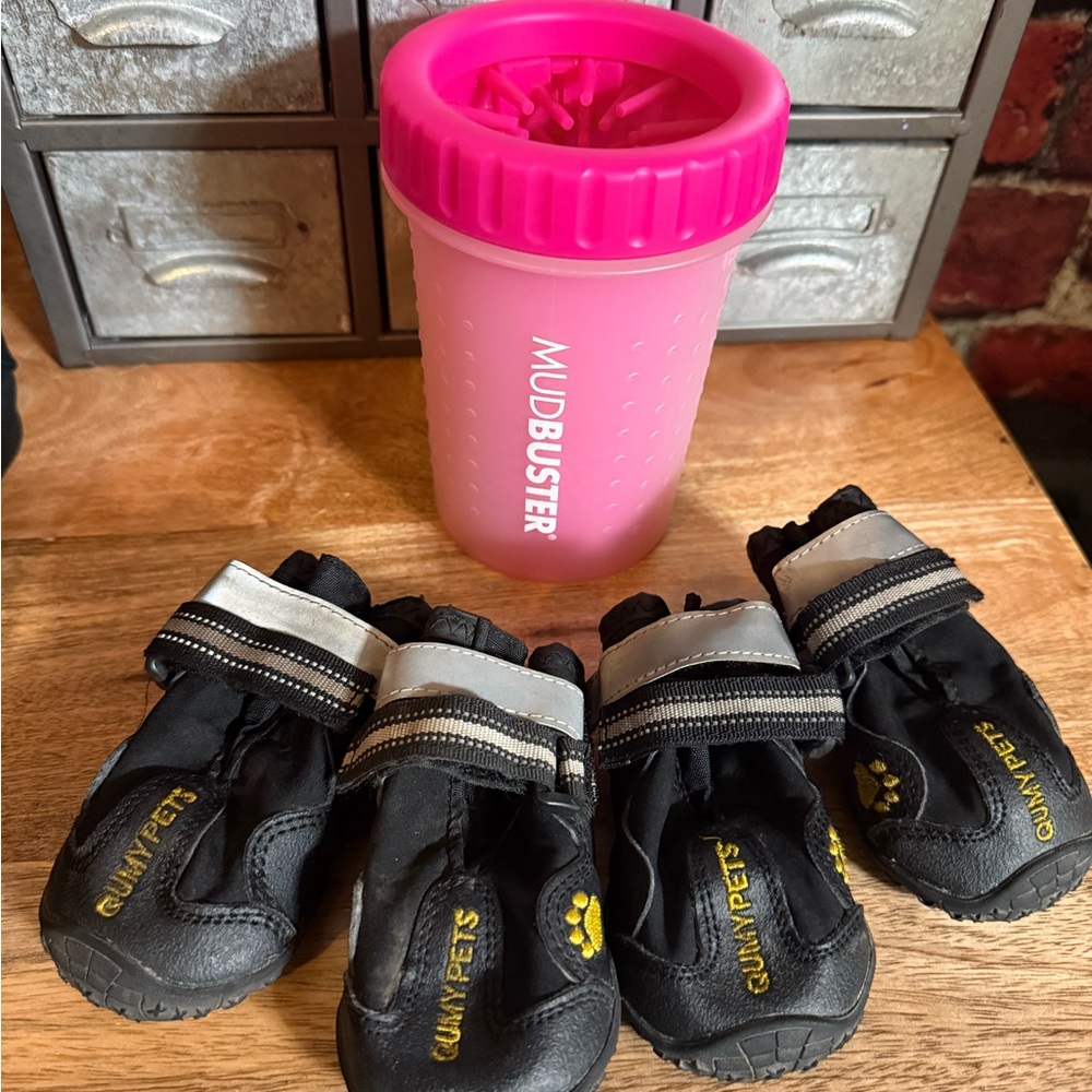 Dog Skid Resistant Shoes and MudBuster Paw Cleaner